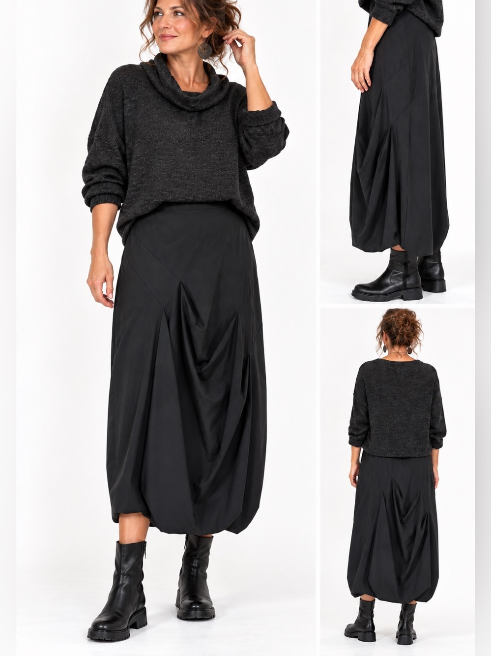 Cut Loose Black Bubble Hem Midi Skirt Sz Medium Lagenlook
